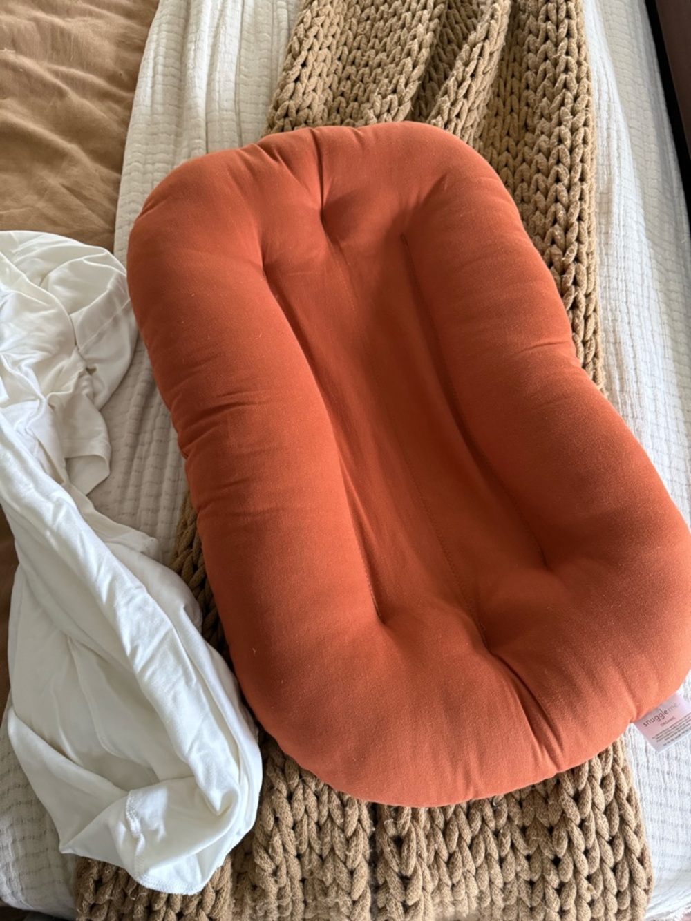 SnuggleMe Rust Orange Infant Lounger + ivory cover